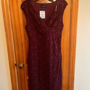 Connected Apparel Deep Red Lace Midi Dress